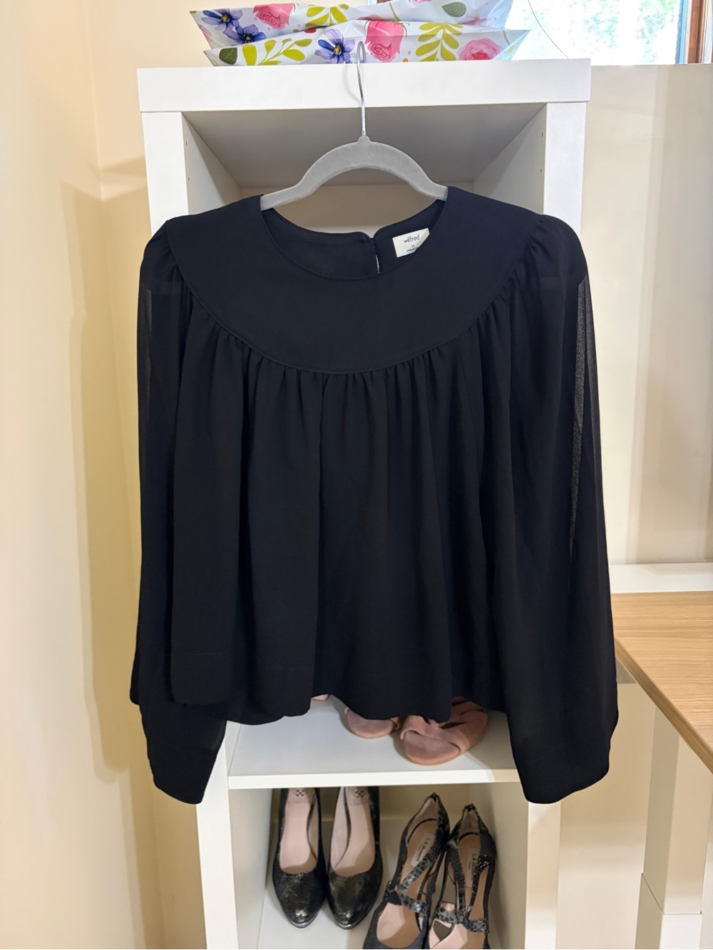 Wilfred Black Pleated Yoke Long-Sleeve Blouse